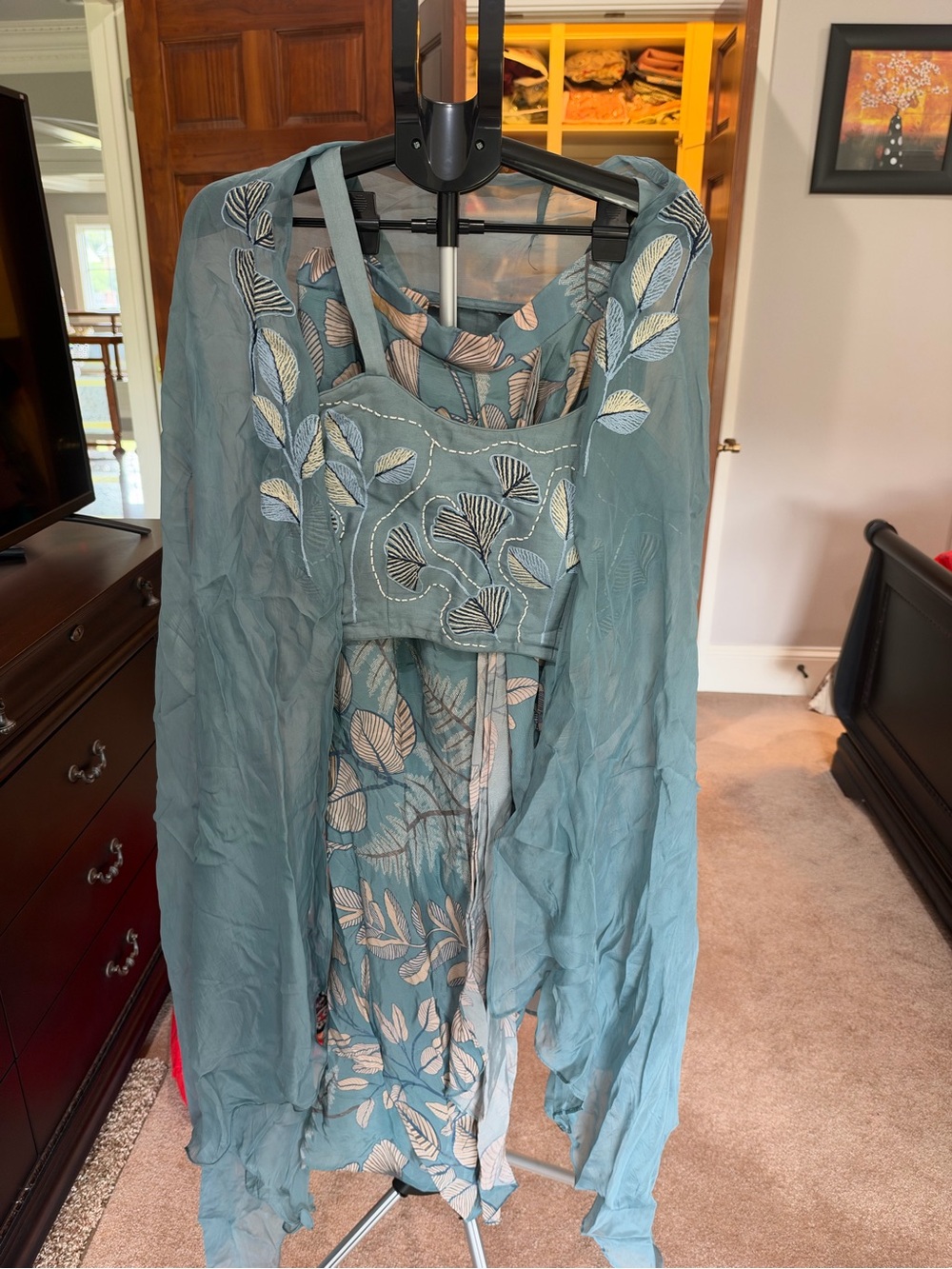 Cape blouse and skirt set
